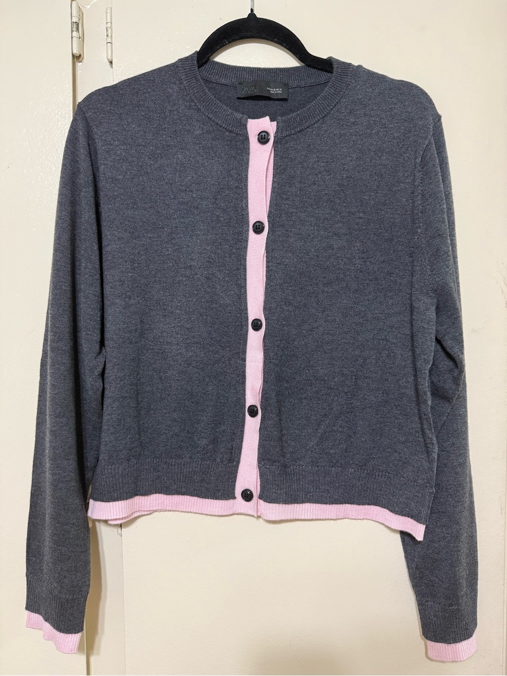 Zara Gray & Pink Contrast Layered Knit Cardigan – Size XL
